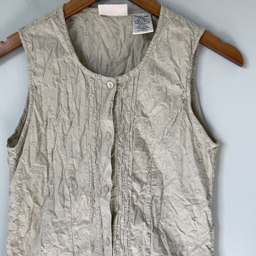 Faded Glory Vintage 1990's Embroidered Tank Cottagecore 100% Cotton Beige Size S - Picture 3 of 9